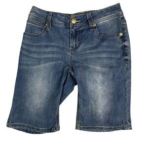 Seven7 Blue Denim Bermuda Stretch Shorts Women's Size 4 Embellished Back Pockets